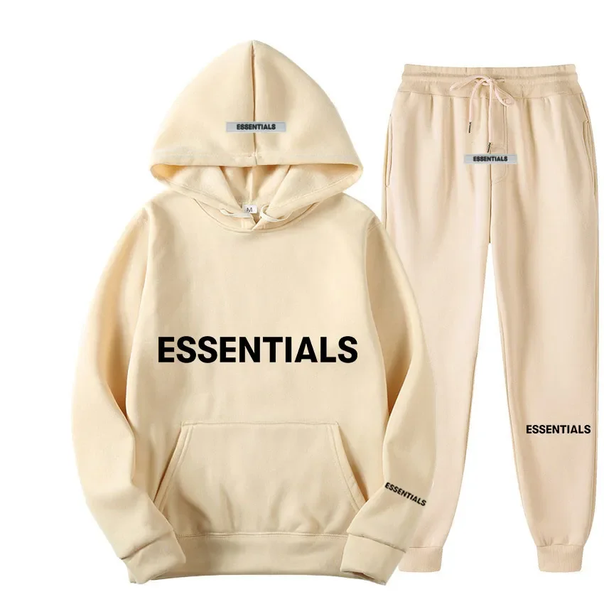 ESSENTIALS HOODIE SET Men s and Women s Sweatshirt Reflective Letter Printing